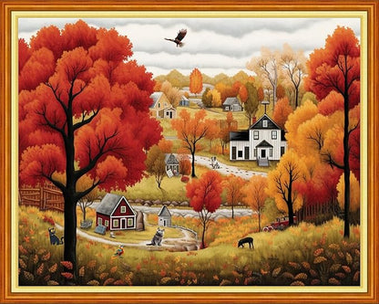 Dimensean Stamped Cross Stitch Kits Full Range of Embroidery Patterns Starter Kits for Beginners Adult DIY Cross Stitches Needlepoint Kits 11CT-Late Autumn 16x20 inch