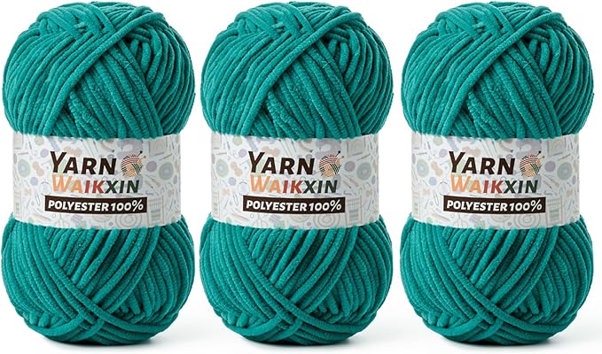 3 Pack Soft Chenille Yarn for Crocheting, Fluffy Chunky Crochet Yarn for Baby Blanket, (5.29oz/196.8yds) Fuzzy Velvet Yarn for Amigurumi&DIY Puzzle、Crafts、Scarf(3 Deep Sea Green)