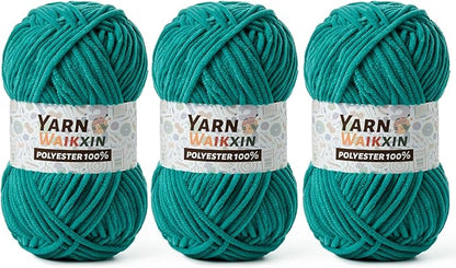 3 Pack Soft Chenille Yarn for Crocheting, Fluffy Chunky Crochet Yarn for Baby Blanket, (5.29oz/196.8yds) Fuzzy Velvet Yarn for Amigurumi&DIY Puzzle、Crafts、Scarf(3 Deep Sea Green)