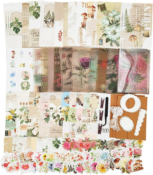 251PCS Vintage Scrapbook Supplies Pack, Scrapbooking Paper and Stickers Ephemera Bundle Junk Journal Kit for Art Aesthetic Journaling Collage Decoupage Craft (Mountain and Fields)