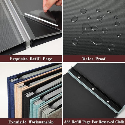 Spbapr Large Photo Album Self Adhesive Linen Cover Magnetic Scrapbook Album DIY Scrap Book 60 Black Sticky Pages for 4x6 5x7 8x10 10x12 Pictures with A Metal Pen