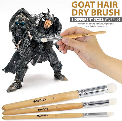 DUGATO Miniature Dry Paint Brush Set, 15pcs Model Brushes & Dry Brushes with Premium Bristle & Wood Handle, Fine Detailing for Acrylic Oil Gouache Watercolor, Citadel, Figurine, 40k (Natural)