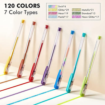 Shuttle Art 120 Unique Colors (No Duplicates) Gel Pens Gel Pen Set for Adult Coloring Books Art Markers