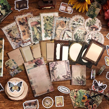 icceemee Scrapbooking Supplies Kit, Green Garden Scrapbooking Kit for Bullet Junk Journaling, Stationery, A6 Grid Notebook, Flower DIY Journaling Supplies, Birthday Craft Gift for Teen Girls