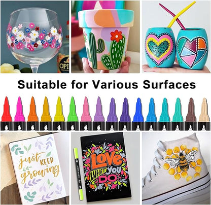 Artugn 24 Colors Acrylic Paint Pens, Dual Tip Markers for Rock, Ceramic, Wood, Plastic, Calligraphy, Scrapbooking, Card Making, Stocking Stuffers, Christmas Gifts for Teens DIY Crafts