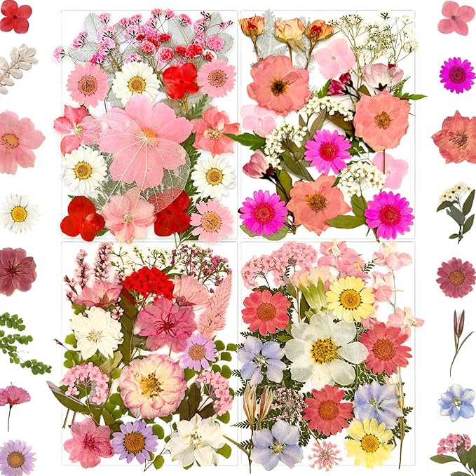 90Pcs Pink Dried Pressed Flowers for Resin Molds, Assorted Real Natural Bulk Dry Floral Leaves for DIY Art Crafts, Epoxy Jewelry, Candle, Soap Making, Nails Decors Gifts