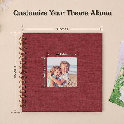 Scrapbook Photo Album 8x8 Inches 40 Pages Hardcover Kraft Paper Linen Cover Scrap Book Memory Book DIY Scrapbook Albums for Wedding Baby Boyfriend Travel Anniversary Family, Red