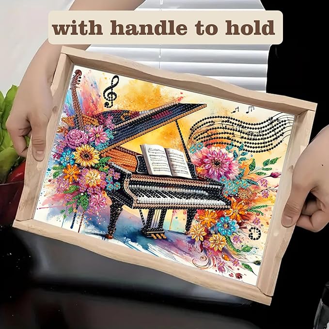 SHLUHA Diamond Art Kits for Adults Diamond Painting Wooden Serving Trays with Handle Food Tray for Party Breakfast Home Decor Gift