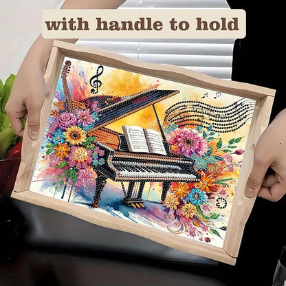 SHLUHA Diamond Art Kits for Adults Diamond Painting Wooden Serving Trays with Handle Food Tray for Party Breakfast Home Decor Gift
