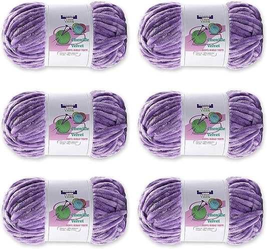 6 Skeins Velvet Chunky Yarn, Chenille for Crocheting and Hand Knitting, Blanket for Making Scarves and Knitting Projects - Amigurumi Crochet Yarns (6×3.5oz, 6×87.5yds)
