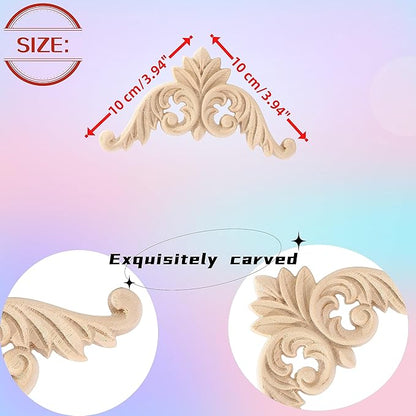 4PCS Corner Wooden Carving Decal Unpainted Wood Appliques Onlays DIY Wood Carved Furniture Appliques Onlays for Wall Bed Door Wardrobe Cabinet Furniture Decoration(07,10x10cm/3.94x3.94inch)