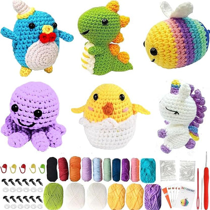 6PCS Crochet Kit for Beginners, Beginners Knitting Kit for Adults, Cute Animals Complete Starter Kit with Step-by-Step Video Tutorials and Instructions, Christmas Gifts for Adults and Friends