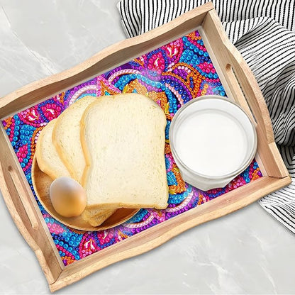Generic DIY Art Painting Wooden Tray Kit, Food Tray with Handle Diamond Painted Table Decoration Tray, for Breakfast, Bar Dinner Table Diamond Dots Gem Painting Art Set for Beginners (#02-Mandala)