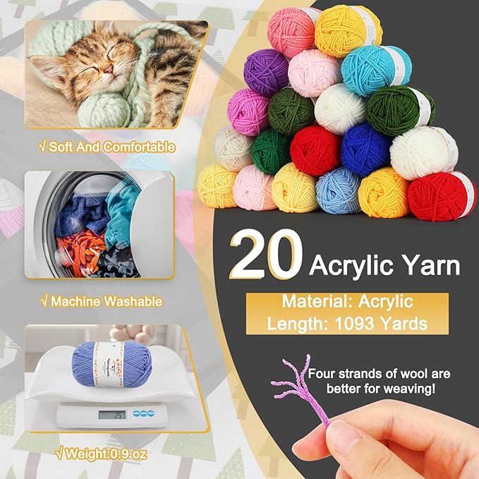 Aeelike Crochet Yarn for Crocheting, 1093 Yards Acrylic Yarn for Knitting,Full Crochet Kits for Beginners and Professionals, Aluminum Crochet Hooks, Instruction Book and Purple Storage Bag