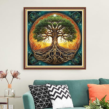 Funart Stamped Cross Stitch Kits for Beginners Full Range of Cross Stitching Preprinted Embroidery Kits for Adults, 11CT Embroidery Pattern Needlepoint Kits-Magic Tree 18x18 inchs