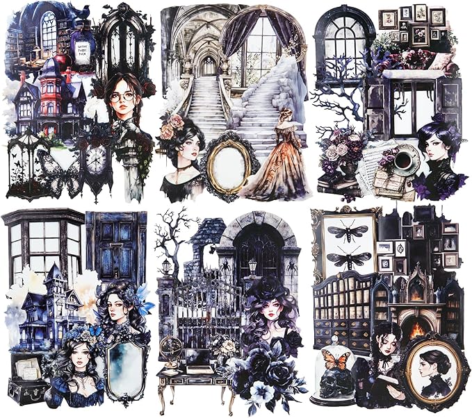 AuriicLeaf Gothic Manor Sticker Set, 120PCS Vintage Ephemera for Scrapbooking, Journaling, DIY Crafts and Planner Supplies