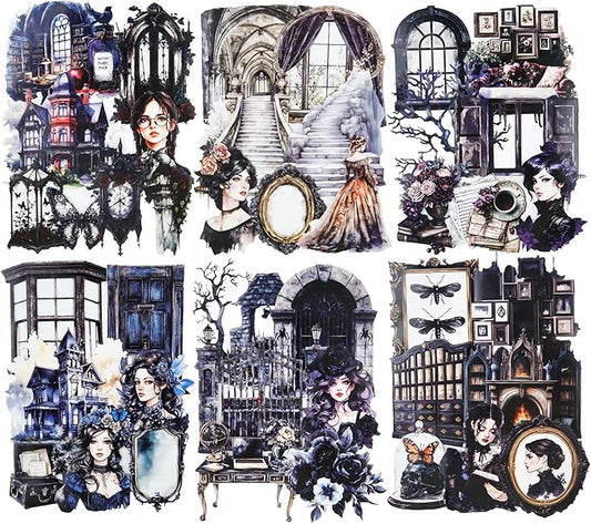 AuriicLeaf Gothic Manor Sticker Set, 120PCS Vintage Ephemera for Scrapbooking, Journaling, DIY Crafts and Planner Supplies