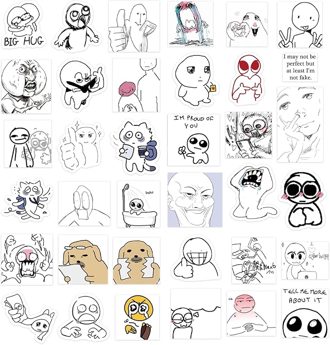 PRSTINCOL Meme Sticker Book, 30 Sheets 460+ Pcs, Black and White Funny Meme Stickers for Adults and Teens, Die Cut Vinyl Stickers for Journaling Scrapbooking DIY