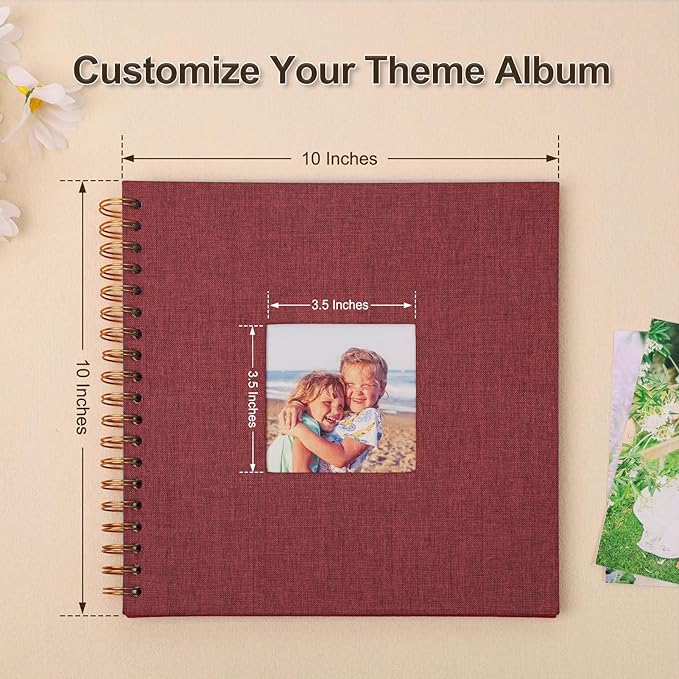 Scrapbook Photo Album 10x10 Inches 80 Pages Hardcover Kraft Paper Linen Cover Scrap Book Memory Book DIY Scrapbook Albums for Wedding Baby Boyfriend Travel Anniversary Family, Red