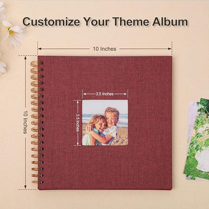 Scrapbook Photo Album 10x10 Inches 40 Pages Hardcover Kraft Paper Linen Cover Scrap Book Memory Book DIY Scrapbook Albums for Wedding Baby Boyfriend Travel Anniversary Family, Red