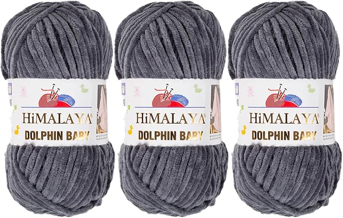 3 Skein/Pack Himalaya Dolphin Baby Chenille Yarn, Each Ball 100 gr (3.5 oz), 120 m (132 Yards), 100% Polyester, Super Bulky Baby Blanket Velvet Amigurumi Yarn, 80367 - Anthracite
