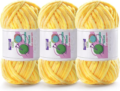 3 Skeins Velvet Chunky Yarn, Chenille Yarn for Crocheting and Hand Knitting, Blanket Yarns for Making Scarves and Knitting Projects - Amigurumi Crochet Yarn (3×3.5oz, 3×87.5yds)