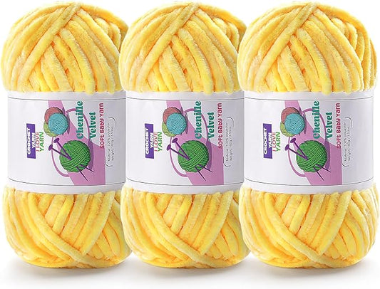 3 Skeins Velvet Chunky Yarn, Chenille Yarn for Crocheting and Hand Knitting, Blanket Yarns for Making Scarves and Knitting Projects - Amigurumi Crochet Yarn (3×3.5oz, 3×87.5yds)