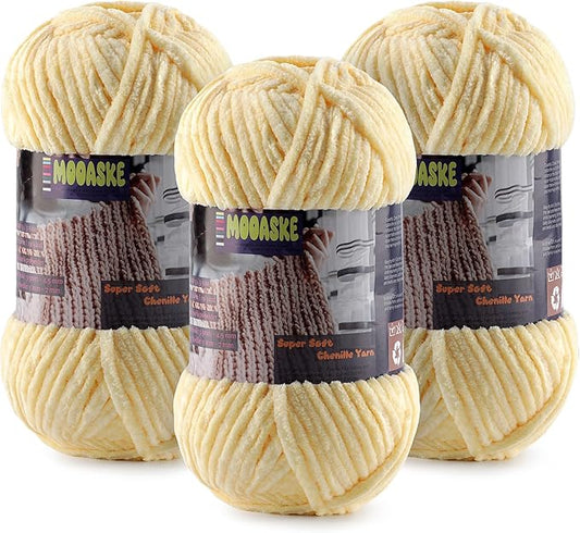Baby Blanket Yarn for Crocheting - Soft Velvet Fluffy Chenille Yarn for Knitting Amigurumi Making Scarves, Doll - 100g/3.5oz 131 Yards Thick Plush Yarns (3, Duck Egg Yellow)