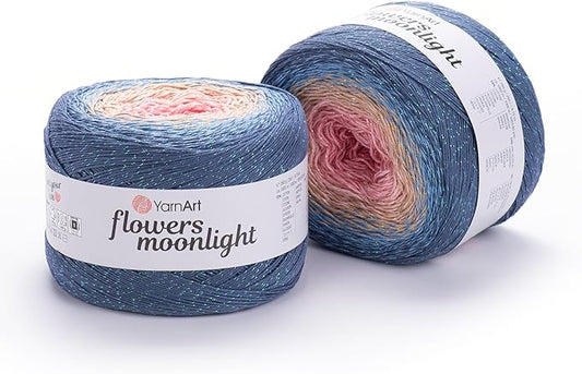 2 Skein/Pack YarnArt Flowers Moonlight Gradient Glitter Yarn, Each Ball 9.17 oz (260 gr) / 1094 Yards (1000m), 53% Cotton 43% Acrylic 4% Metallic Polyester, Yarn for Knitting and Crochet (3262)