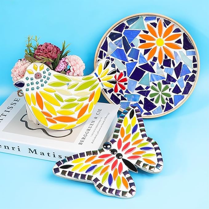 EDFLIFE Ceramic Mosaic Tiles for Crafts, Assorted Leaf Petal Ceramic Tiles for Crafts, 1.1lb Glazed Mosaic Tiles for Mosaic Making Kits Adult DIY Hobbies Children Handmade Home Decoration