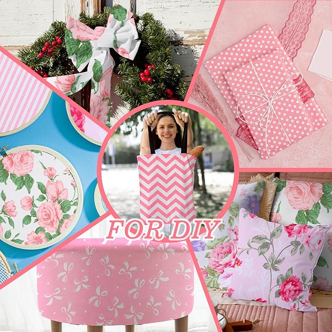 42 Pcs Pink Charm Packs for Quilting, 5x5 Inch Precut Cotton Quilting Fabric Squares, Floral Cotton Fabric for Sewing Patchwork DIY Crafts