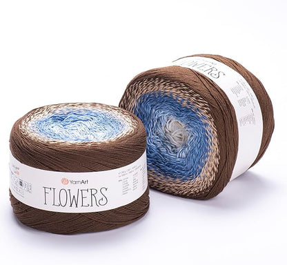 1 Skein/Pack Yarnart Flowers Gradient Yarn, Each Ball 8.8 Oz (250gr) / 1094 Yards (1000m), 55% Cotton 45% Acrylic, Superfine Fingering Weight for Knitting and Crochet, 320 - Brown Blue