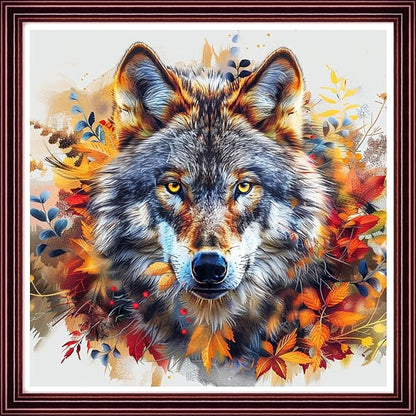 DMCCRAFT Stamped Cross Stitch Kits for Adults 11CT Printed Cross-Stitch Patterns Embroidery Kits Easy Cross Stitching Needlepoint Kits Crossstitch-Abstract Wolf 18x18 inch