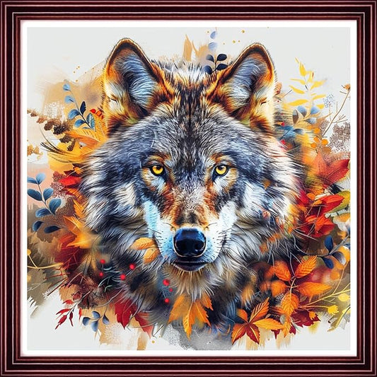 DMCCRAFT Stamped Cross Stitch Kits for Adults 11CT Printed Cross-Stitch Patterns Embroidery Kits Easy Cross Stitching Needlepoint Kits Crossstitch-Abstract Wolf 18x18 inch