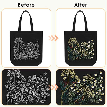 ERKOON Canvas Tote Bag Embroidery Kit for Beginners, Floral Arts Crafts Cross Stitch Kits for Adults Including Stamped Embroidery Bag with Hoops, Needle, Instruction and Color Threads(Chamomile)
