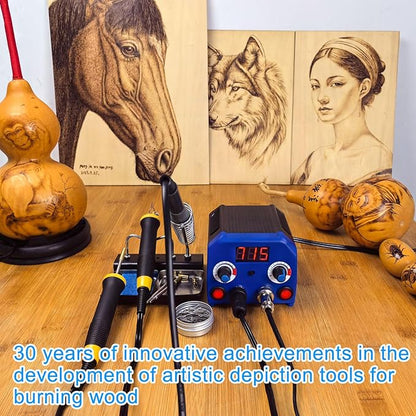 FIRElood LH55-3-3 Wood Burner kit Wood Burning Tool Pen 200~750℃, Wood Burning kit with Digital Thermometer Temperature Adjustable Temperature 3 pyrographic Wood Burning pens 37 Wood Burning Pen Tips