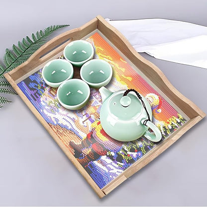 FGbaby DIY 5D Santa Claus Diamond Painting Wood Serving Tray with Handles Diamond Art Decorative Serving Trays Wooden Tray for Breakfast in Bed, Patio, BBQ, Coffee Table, Party –Great for Lap & Couch