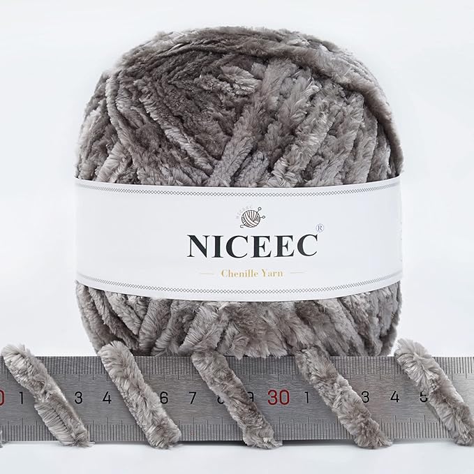 NICEEC 300g Soft Chenille Yarn Blanket Velvet Yarn for Knitting, Crochet, Weaving DIY Craft Total Length 150m (164yds)_Light Grey