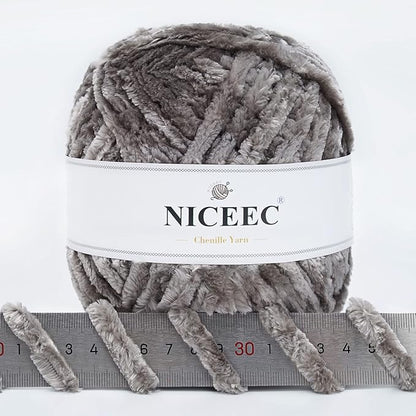 NICEEC 300g Soft Chenille Yarn Blanket Velvet Yarn for Knitting, Crochet, Weaving DIY Craft Total Length 150m (164yds)_Light Grey