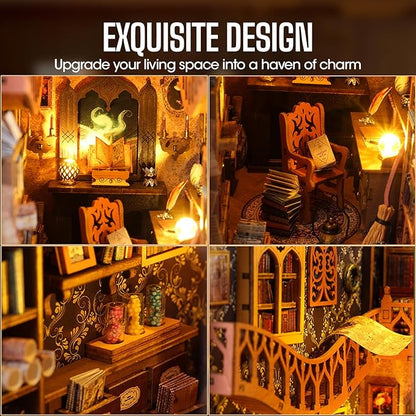 HURUC Book Nook Kit – Library Theme DIY Booknook with LED Lights | Book Nook Kits for Adults, Teens | Beginner-Friendly Nook Book for Home Décor | Perfect Booknook DIY Kit Gift