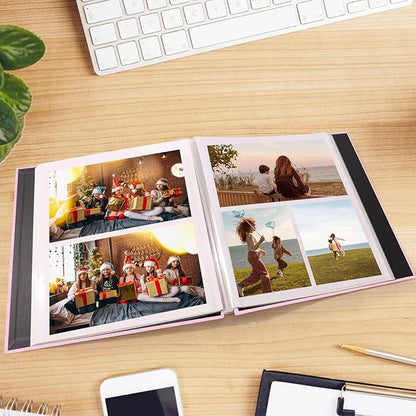 Aenbuslm Photo Album Self Adhesive Pages for 4x6 5x7 8x10 Pictures Scrapbook Magnetic Photo Albums with Sticky Pages Books with A Metallic Pen for Baby Wedding Family 11x10.6 Pink 60 Pages