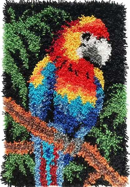 KitsMaster Bright Macaw Latch Hook Kit – Pre-Printed Canvas, Color-Coded Yarn, Tropical Décor Craft Kit, Rug Craft for Adults & Beginners, 23.6''x15.8'' (Tropical Parrot)