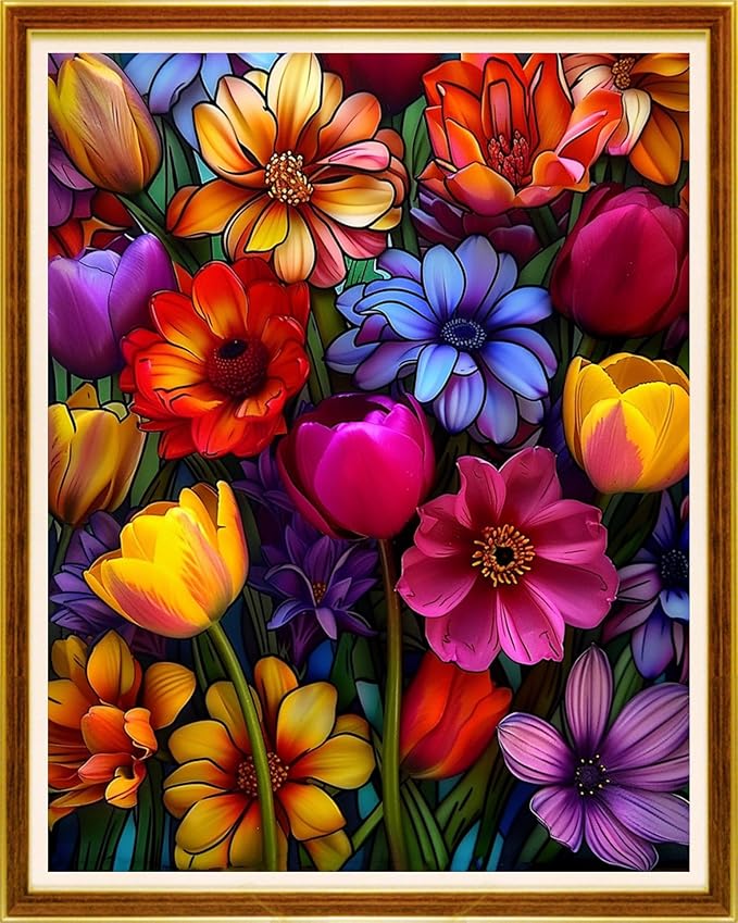 Joycasa Stamped Cross Stitch Kits for Beginners Full Range of Cross Stitching 11 CT Printed Cross Stitch Kit for Adults Cross-Stitch Patterns Needlepoint Kits-Colorful Flowers 16x20 inch