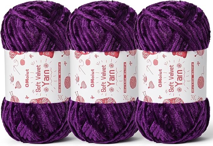 3x100g Fluffy Velvet Chenille Yarn for Crocheting and Knitting, 3x87.4yd Baby Yarn for Crocheting Soft, Crochet Chunky Yarns Amigurumi Yarns (Violets)