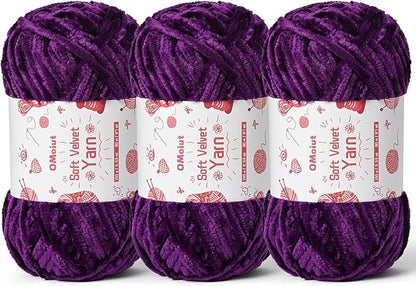 3x100g Fluffy Velvet Chenille Yarn for Crocheting and Knitting, 3x87.4yd Baby Yarn for Crocheting Soft, Crochet Chunky Yarns Amigurumi Yarns (Violets)