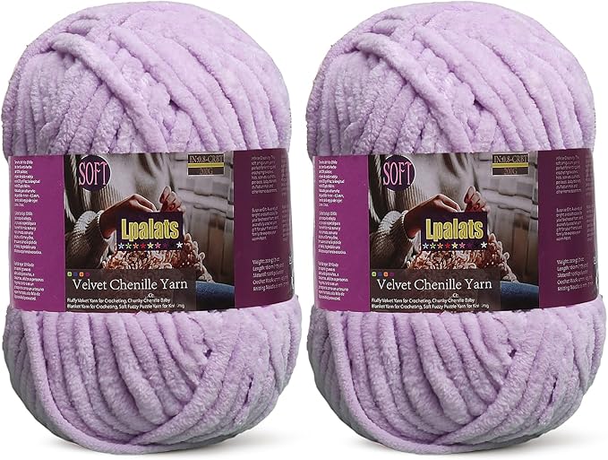 Baby Blanket Yarn for Crocheting - 2 Pack of 200g/7oz Chunky Chenille Yarn for Knitting Blankets Amigurumi - #6 Super Bulky - 348 Yards Soft Thick Plush Yarns (2, Light Purple)