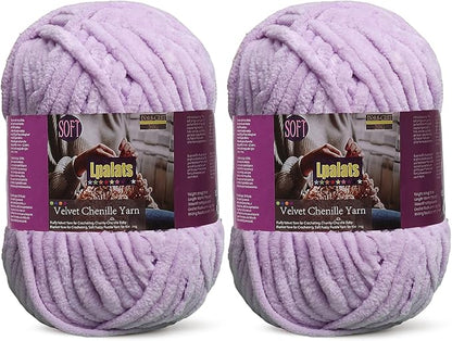 Baby Blanket Yarn for Crocheting - 2 Pack of 200g/7oz Chunky Chenille Yarn for Knitting Blankets Amigurumi - #6 Super Bulky - 348 Yards Soft Thick Plush Yarns (2, Light Purple)