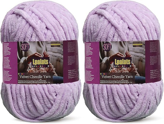 Baby Blanket Yarn for Crocheting - 2 Pack of 200g/7oz Chunky Chenille Yarn for Knitting Blankets Amigurumi - #6 Super Bulky - 348 Yards Soft Thick Plush Yarns (2, Light Purple)