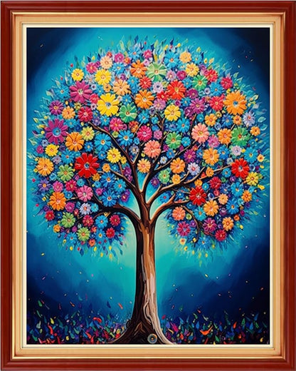 Foxhool Stamped Cross Stitch Kits,11CT Printed Cross Stitch Pattern Full Embroidery Kits for Beginner Needlepoint Kits-Colorful Tree 16x20 inch