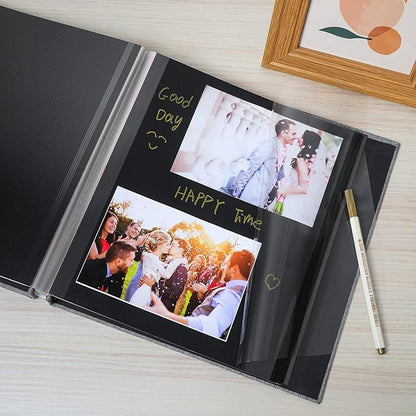 Spbapr Large Photo Album Self Adhesive Linen Cover Magnetic Scrapbook Album DIY Scrap Book 60 Black Sticky Pages for 3x5 4x6 5x7 8x10 Pictures with A Metal Pen
